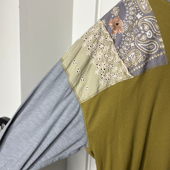 Free People Feelin It Tee Top Womens Small Mustard Yellow Patchwork Paisley Boho - Picture 5 of 9